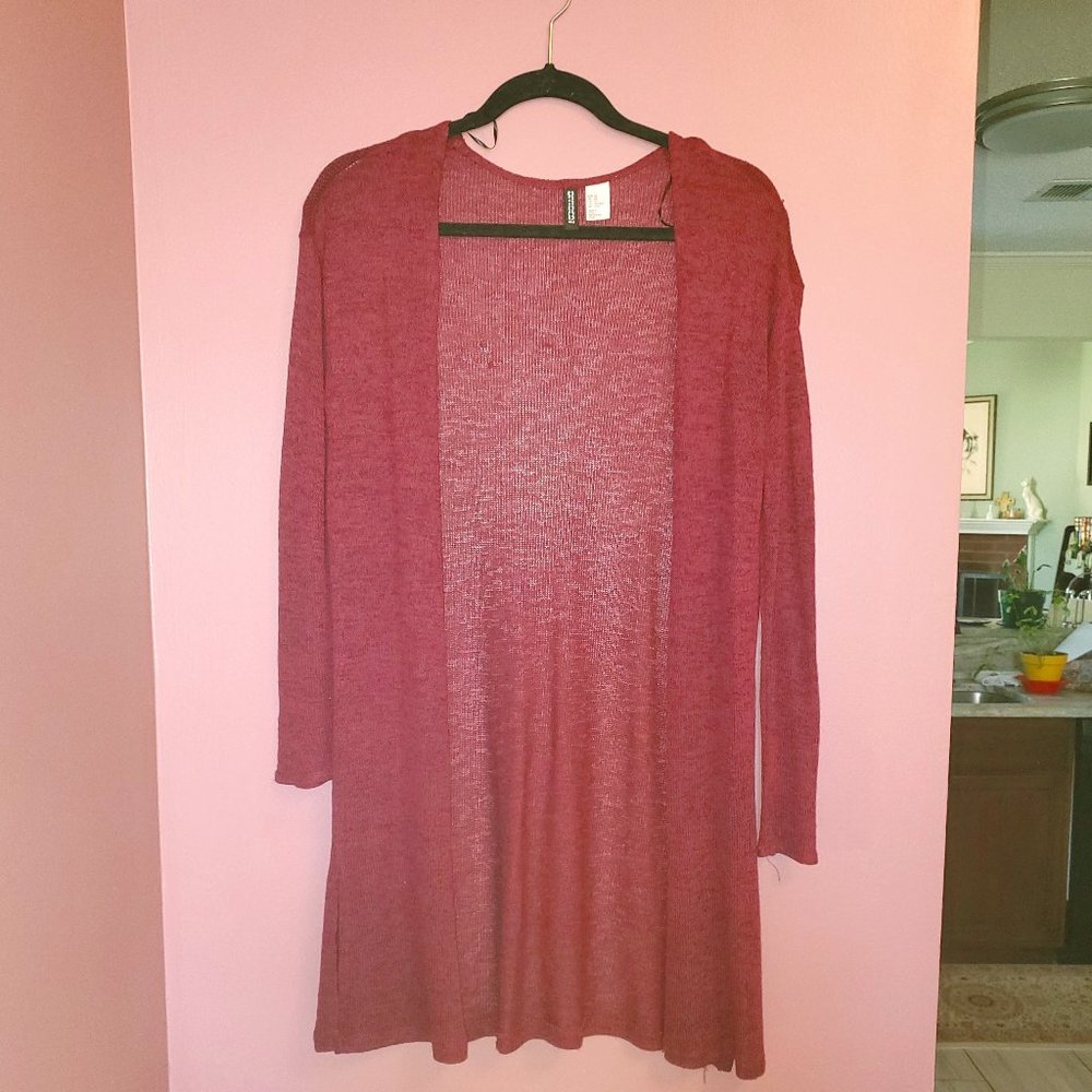 Divided H&M Long Cardigan Medium Burgundy Wine